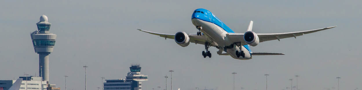 An airplane taking off from Schiphol airport
